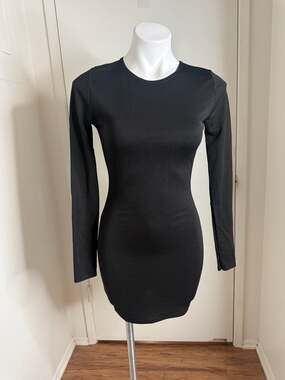 PrettyLittleThing Black Round Neck Long Sleeve Bodycon Mini Dress